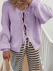 Χαμηλού Κόστους Απλή κάρντιγκαν-Γυναικεία Πουλόβερ Ζακέτα Μοντέρνα Κομψό στυλ street Καθημερινό Μονόχρωμες Κοτλέ Λαιμόκοψη V Με Κορδόνια Πλεκτό Μακρυμάνικο Κανονικά μπλουζάκια Πλέκω Καθημερινά ΕΞΩΤΕΡΙΚΟΥ ΧΩΡΟΥ Σαββατοκύριακο