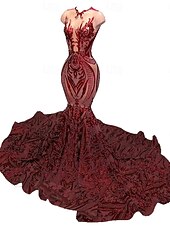 abordables Vestidos de Noche Sirena-Corte Trompeta Sirena Cola barrida Trajes de gala Vestidos de noche Corte Cenicienta Vestimenta formal Elegante Sin Mangas Escote de ilusión Carnaval Formal afroamericano Lentejuelas con Lentejuela