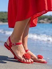 abordables Femmes-Sandales en plastique jaune pour femmes - sandales de plage romantiques et imperméables avec décoration de roses en 3D &amp;Bride de cheville ajustable pour les vacances d'été, les escapades sur les îles