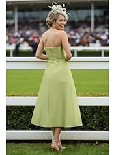 abordables Longitud del té-Corte A Vestido Midi Vestido Cóctel Vestido Derby Vestido de Madrina Sin Mangas Sin Tirantes Elegante Vintage Formal Invitado a la boda El derby de Kentucky Satén con Estampado flor