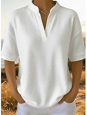 abordables T-shirt uni-Femmes Chemise gaufrée T-shirt Tops en tricot gaufre Uni Élégant Classique Moderne Manche Courte Col en V Hauts Réguliers Quotidien Fête Sortir Blanche Orange Vert Bleu clair Noir Été Printemps