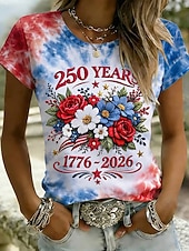  Amerikanska självständighetsdagen Dam T-shirt Mönster Grafisk Flagga Amerikanska flaggan Stylish Klassisk Ledigt Kortärmad Rund hals Vanliga toppar Dagligen Blå Rubinrött Sommar Vår
