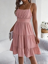 cheap Plain Dress-Women's Knee Length Dress Sundress Casual Dress Slip Dress Elegant Fashion Modern Outdoor Vacation Going out Regular Fit Plain Sleeveless Straps Black Yellow Pink Purple Summer Spring