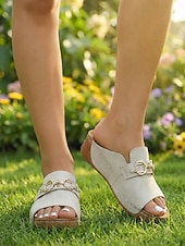 cheap Slide Sandals-Women's Yellow Open-Toe Mule Slides with Chain – Comfortable Casual Sandals for Daily, Garden Wear and Travel Wear