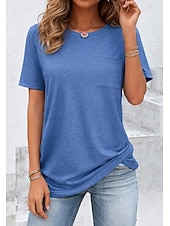  Γυναικεία Μπλουζάκι Κοντομάνικα Μπροστινή τσέπη Συμπαγές Χρώμα Βίντατζ Στυλάτο Καθημερινό Κοντομάνικο Στρογγυλή Ψηλή Λαιμόκοψη Μακριές μπλούζες Καθημερινά Εξόδου Μαύρο Λευκό Dusty Rose