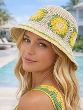 preiswerte Urlaubszubehör-Gewebter Damen-Sonnenhut im Boho-Stil, mehrfarbig, faltbar, perfekt für Strand- und Resorturlaube sowie als lässiger Alltagsbegleiter