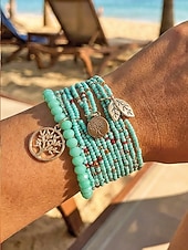 cheap Vacation Accessories-Women's Bohemian Tree of Life Beaded Bracelet – Alloy &amp; Multi-Colored Beads, Perfect for Casual Wear &amp; Beach Vacation Style