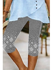 abordables -Mujer Pantalones Capri Chinos Polainas Vacaciones Vintage Ropa de calle Medio corto Alta cintura Floral Graphic Estampado Comodidad Suave Cómodo Elástico Diario Exterior Vacaciones Azul Piscina Negro