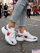  Sneakers da donna in maglia patriottiche: scarpe da passeggio leggere e traspiranti con stampa a stelle e lacci, stile sportivo casual per il giorno dell'indipendenza, le parate e i viaggi.