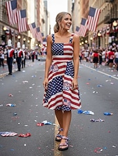 Χαμηλού Κόστους Γυναικεία παπούτσια-Γυναικεία μαύρα / κόκκινα σανδάλια για την 250ή επέτειο των ΗΠΑ - άνετα πατριωτικά σανδάλια με λουράκια και σχέδια με αστέρια και ρίγες για παραλία, παρελάσεις και εορτασμούς της 4ης Ιουλίου