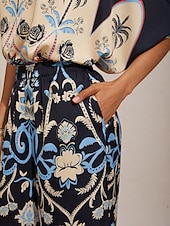 tanie Spodnie-Letnie nocne spodnie z szerokimi nogawkami z jedwabistego satyny palmowej