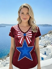 abordables Día de la Independencia Top-día de la independencia americana Mujer Camiseta Camiseta superior Estampado Graphic Estrella Elegante Clásico Casual Manga Corta Escote en Pico Tops regulares Diario Noche Negro Vino Azul Marino