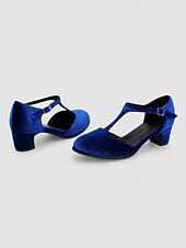 cheap 1950s Retro-Women's Vintage 1950s Red Velvet Mary Jane Shoes - Elegant T-Strap Block Heels with Round Toe for Retro Parties, Holiday Banquets &amp; Classic Daily Fashion