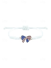 cheap Accessories-Unisex Alloy &amp; Polyester Adjustable USA Flag Bracelet, Multi-Color Patriotic Charm Rope Bracelet for America 250th Anniversary, Independence Day, Casual Wear, Travel and Vacation Styling