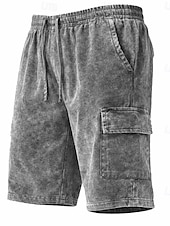  Herren Shorts Freizeitshorts Acid Wash Shorts Kordelzug Elastischer Bund Mehrere Taschen Einheitliche Farbe Komfort Atmungsaktiv Knielang Täglich Streetwear Urlaub Mode Vintage-Retro Blau Schwarz