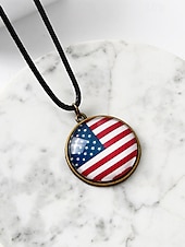  Męski naszyjnik z wisiorkiem w kształcie amerykańskiej flagi, ze stopu metali i akrylu, w stylu patriotycznym, idealny na 250. rocznicę Stanów Zjednoczonych, Dzień Niepodległości, do noszenia na co dzień i na świeżym powietrzu