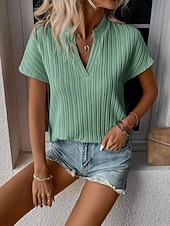 economico T-shirt semplice-Per donna Maglietta A strisce Semplice Moda Elegante Classico Manica Corta Scollo a V Top Regolari Quotidiano Uscire Weekend Blu Verde salvia Bianco Rosa Verde Estate Primavera