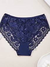 cheap Panties-Women's Panties Lace Elastic WaistNightwearSpandex Nylon Casual Solid Colored Fashion Cute Black White Red Navy Blue Spring &amp; Summer