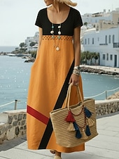 economico Abiti a Strisce e Geometrici-Per donna Abito maxi Vestito Casual Vintage Quotidiano All'aperto Spiaggia Vestibilità comoda Geometrico Manica Corta Girocollo Giallo Rosa Arancione Cachi Estate Primavera