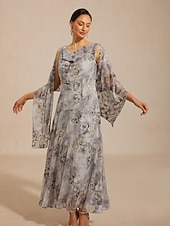  Pentru femei Rochie Maxi Rochii din Șifon Rochie de Vară Rochie A line Elegant Vacanță Zilnic Vacanță Invitat la nunta Floral Fără manșon Glugă Gât Gri Deschis