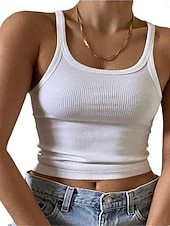 preiswerte Einfacher Tank-Damen Tank Top Ärmelloses Shirt T-Shirt Einfarbig Mode Klassisch Lässig Ärmellos Rundhalsausschnitt Normale Oberteile Täglich Ausgehen Wochenende Blau Kastanienbraun Schwarz Weiß Gelb Sommer Frühling