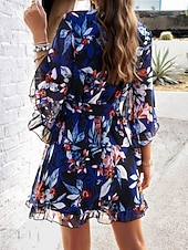 cheap Casual Floral Dresses-Women's Mini Dress Casual Dress Chiffon Dress Floral Dress Elegant Fashion Modern Outdoor Vacation Going out Regular Fit Floral Half Sleeve V Neck Black Pink Green Summer Spring