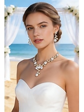 voordelige Sieradensets-1 set Bruidsjuwelen Sets Voor Vrouwen Witte Feest Bruiloft Rhinestone Legering Link  Ketting Daling Bloem Botanisch  Cadeau  Verloving dress to impress