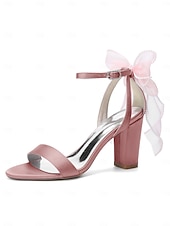 baratos noiva-Sandálias de noiva nude com salto bloco e laço - sapatos de casamento elegantes para casamentos no jardim.