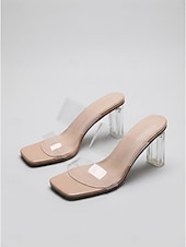 cheap Heeled Sandals-Women's Clear Block Heel Sandals with Transparent Strap, Modern Minimalist Open Toe Heels for Cocktail Party, Elegant Dress Shoes for Evening, Club &amp; Formal Events