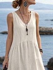 preiswerte Weißes Kleid-Damen Maxikleid A Linie Kleid Lässig Täglich Lässiger Schnitt Einfach Ärmellos V Ausschnitt Schwarz Gelb Wein Armeegrün Sommer Frühling Herbst