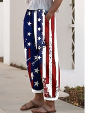 Damenhose zum amerikanischen Unabhängigkeitstag, Freizeithose, Vintage-Stil, lässige Alltagshose, lange Hose mit hohem Bund, bequem, atmungsaktiv