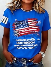 Недорогие День независимости Топ-День независимости США Жен. Футболка С принтом Графика Флаг Буквы Винтаж Стиль Классика С короткими рукавами Вырез под горло Обычные топы Повседневные Синий Черный Красный Зеленый Бежевый Лето Весна