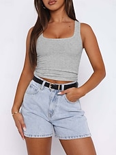 economico Serbatoio Semplice-Per donna Canotta Maglietta senza maniche Maglietta Tinta unica Moda Classico Casual Senza Maniche Collo a U Top Regolari Quotidiano Uscire Weekend Nero Bianco Giallo Grigio chiaro Rosso rosa Estate