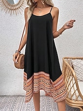 billige Boho-kjoler-Dame Midikjole Boho-kjole Uformell kjole Slipkjole Elegant Mote Moderne utendørs Feriereise Ut på byen Normal Grafisk Ermeløs Crew-hals Svart Rød Grønn Sommer Vår