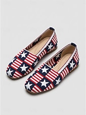  USA 250 Damen-Ballerinas im patriotischen Design – atmungsaktive, gestreifte Strickschuhe mit Sternenapplikation &Quadratische Zehenpartie für den amerikanischen Unabhängigkeitstag, täglicher Komfort