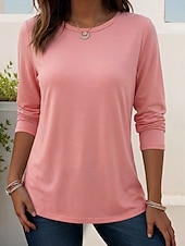 economico T-shirt semplice-Per donna Maglietta Blusa Tinta unica Semplice Elegante Classico Manica Lunga Girocollo Top lunghi Quotidiano Uscire Abbigliamento mare Blu Nero Bianco Giallo Rosa Primavera Autunno