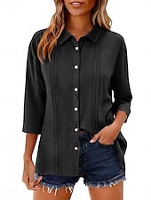 economico Camicie di Lusso-Per donna Camicia Blusa Camicia di cotone Arricciato Bottoni Tinta unica Elegante Classico Moderno Manica Lunga Colletto a Camicia Top Regolari Quotidiano Ferie Uscire Nero Bianco Giallo Rosa Vino