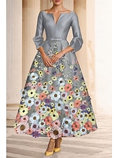 cheap Cocktail Dresses-A-Line Tea Length Cocktail Dresses Party Dresses Elegant 3/4 Length Sleeve V Neck Garden Party Wedding Taffeta with Bow(s) Appliques