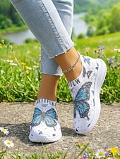 ieftine Adidași de Damă-Adidași sport fără mâneci pentru femei cu imprimeu de fluturi, pantofi sport respirabili, ușori și confortabili, pentru călătorii și plimbări în aer liber &amp;purtare de zi cu zi