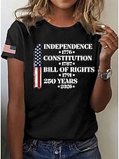  American Independence Day Women's T Shirt Print Graphic Flag Letter Vintage Stylish Classic Short Sleeve Crew Neck Round Neck Regular Tops Daily Blue Black White Red Summer Spring