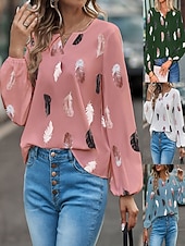 billiga T-shirts-Dam T-shirt Blus Grafisk Mode Stylish Klassisk Långärmad V-hals Vanliga toppar Dagligen Utekväll Helgen Svart Vit Rodnande Rosa Grön Ljusblå Sommar Vår Höst