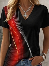  בגדי ריקוד נשים חולצה קצרה בלוק צבע דפוס גראפי חיה מופשט וינטאג' מסוגנן קלסי שרוולים קצרים צווארון V חולצות רגילות יומי סוף שבוע פול שחור ואדום לבן אדום קיץ אביב סתיו