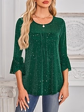 billige Kjolebluser-Dame Skjorte Bluse Netting عادي Stilfull Klassisk Moderne Langermet Crew-hals Vanlige topper Daglig Ferie Ut på byen Blå Svart Rød Grønn Sommer Vår