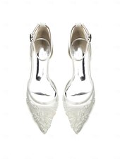 levne Nevěsta-Dámské svatební boty v barvě slonové kosti s perleťovým detailem - elegantní svatební balerínky pro zahradní svatbu