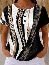 abordables Camiseta a rayas y geométrica-Camisetas de punto texturizado de waffle para mujer camiseta de botones en la parte delantera gráfico de ombre geometría elegante clásica de manga corta cuello redondo henley camisetas largas