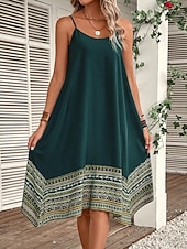 billige Boho-kjoler-Dame Midikjole Boho-kjole Uformell kjole Slipkjole Elegant Mote Moderne utendørs Feriereise Ut på byen Normal Grafisk Ermeløs Crew-hals Svart Rød Grønn Sommer Vår