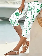 cheap Graphic Leggings-Women's Capri Pants Leggings Vacation Stylish Comfort Calf-Length High Waist Floral Graphic Print Comfort Comfortable Stretchy Daily Outdoor Causal Blue Violet Yellow Green Summer Spring Slim Fit