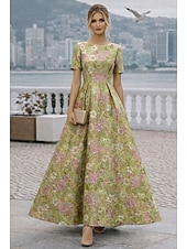  A-linje Ankellengde Formell kjole Cocktailkjoler Elegant Kortermet Båthals Bryllup Cocktailfest Jacquard med Plissert