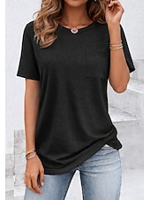  Γυναικεία Μπλουζάκι Κοντομάνικα Μπροστινή τσέπη Συμπαγές Χρώμα Βίντατζ Στυλάτο Καθημερινό Κοντομάνικο Στρογγυλή Ψηλή Λαιμόκοψη Μακριές μπλούζες Καθημερινά Εξόδου Μαύρο Λευκό Dusty Rose