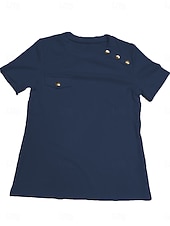 abordables Camiseta lisa-Mujer Camiseta Camiseta superior Botones Plano Moda Elegante Clásico Manga Corta Cuello Barco Tops regulares Diario Noche Fin de semana Negro Blanco Rojo Azul Marino Marrón Verano Primavera